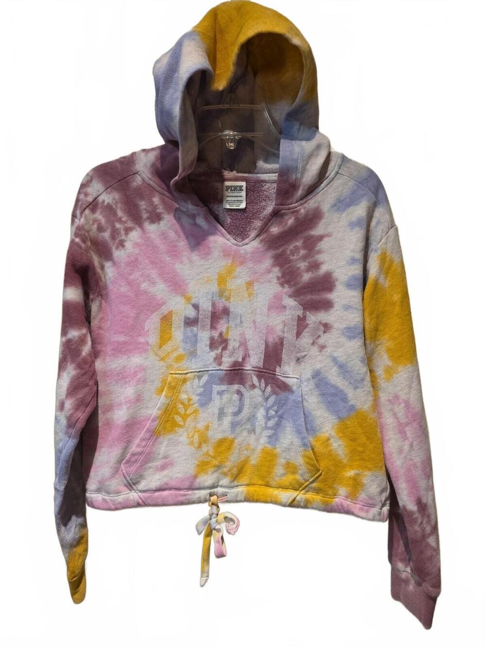 Victoria's Secret PINK Fleece Cropped Cinched Tie Dye Campus Hoodie XS